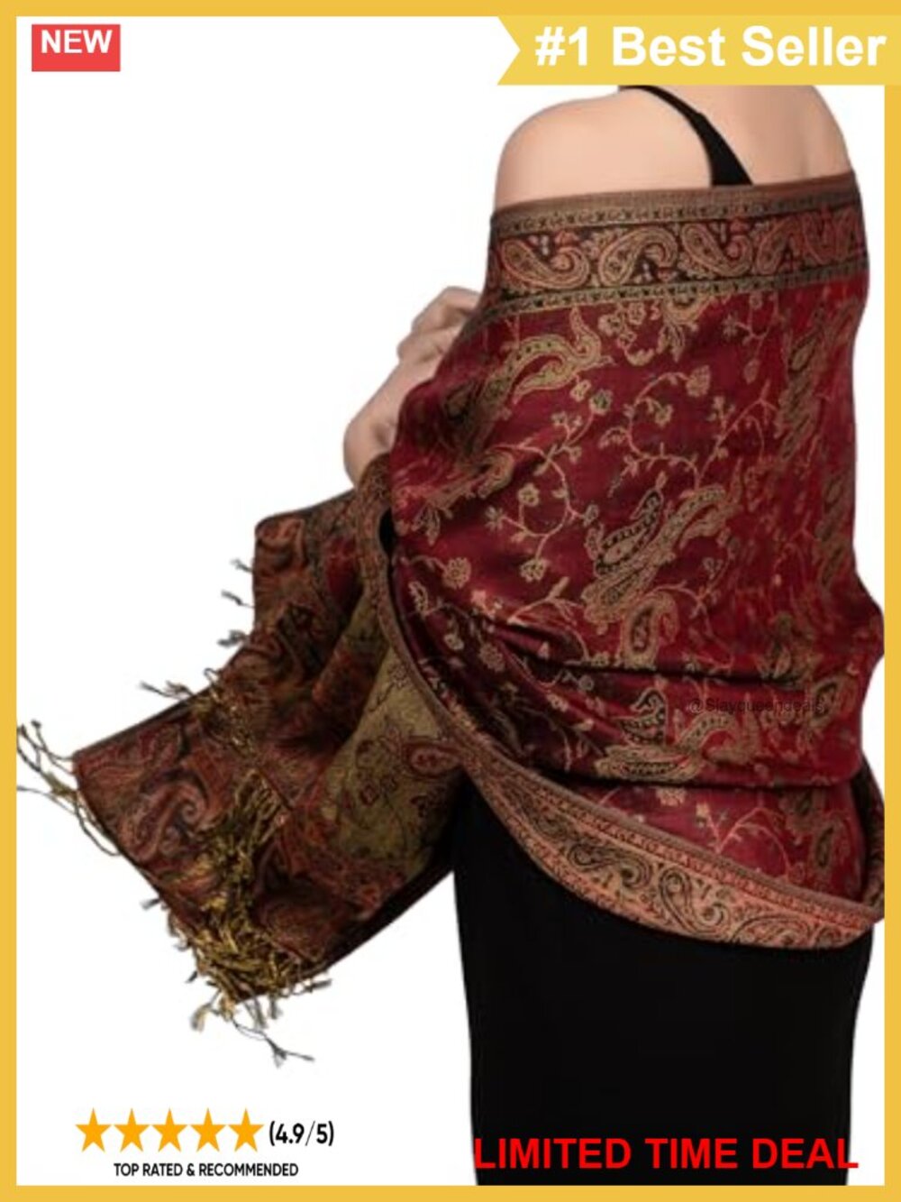 Reversible Paisley Pashmina Scarf Viscose Acrylic Wrap Shawl